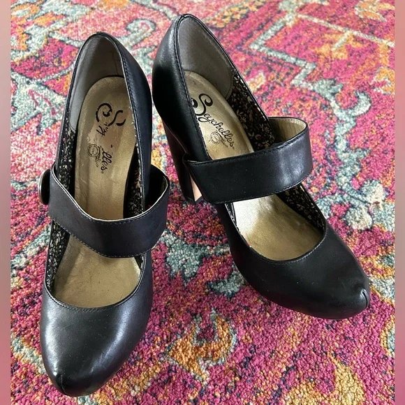 Seychelles | Women's black leather Third Degree Mary Jane pumps, side button sz9 - Picture 3 of 13